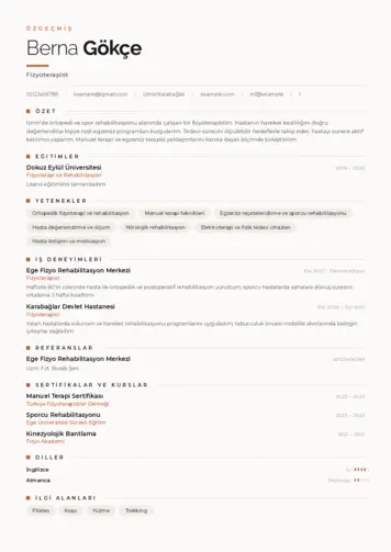 Fizyoterapist Cv Örnekleri cv indir